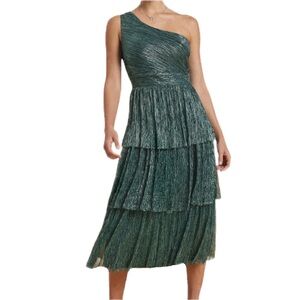 NWT Trixxi One Shoulder Midi Dress in Hunter Green Size XS